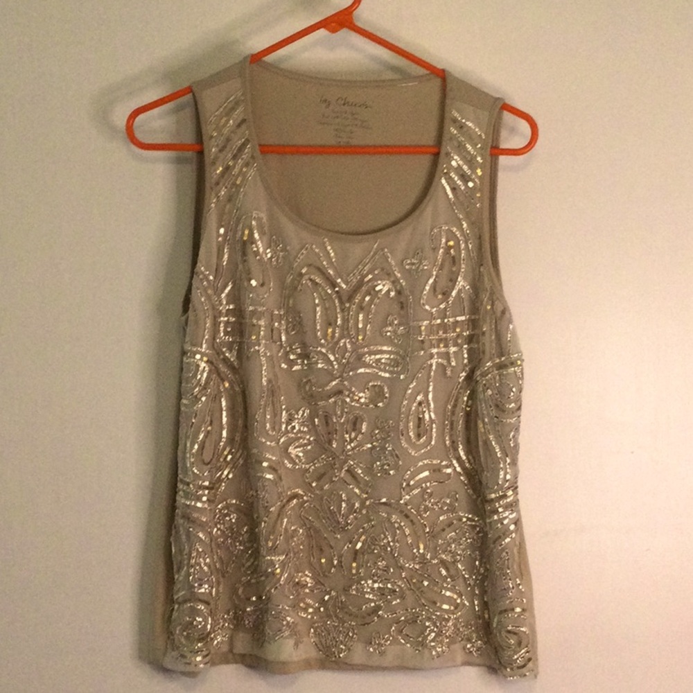 CHICO’S…………..BEIGE SEQUIN SHELL